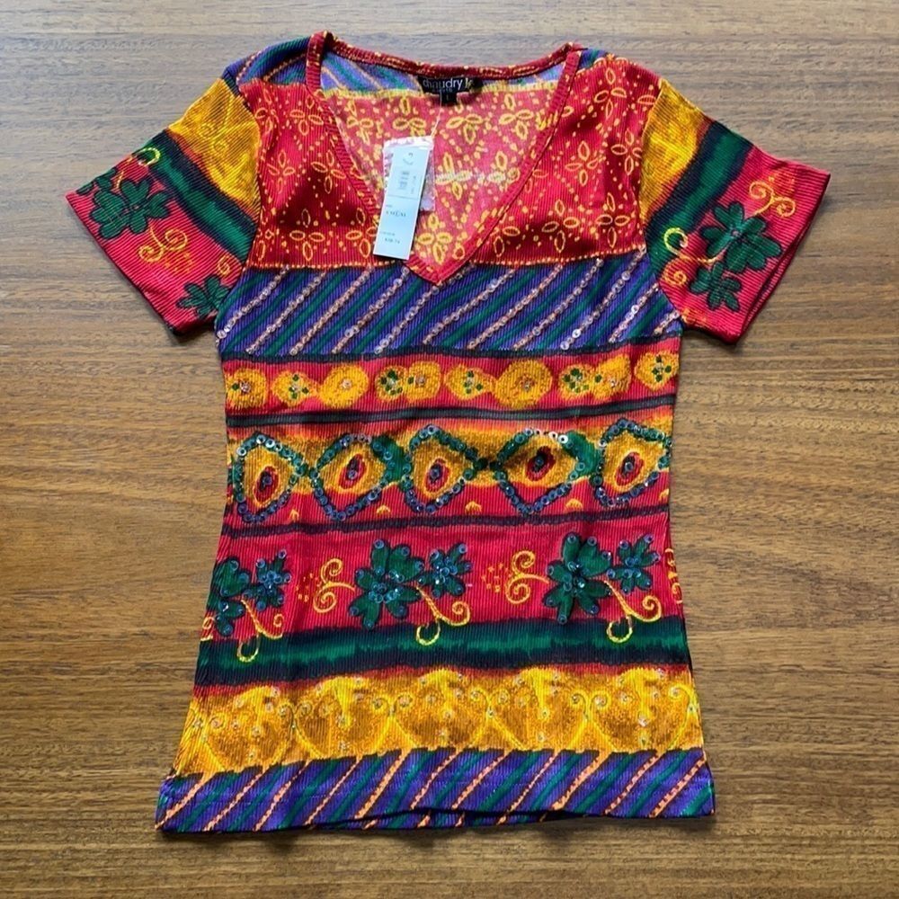 Chaudry Sports vintage sequin bold print shirt